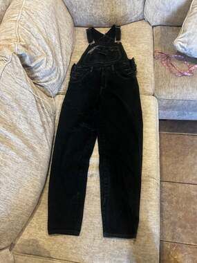 Y2k Unionbay Black Denim Overalls Bib Jumpsuit Size 30